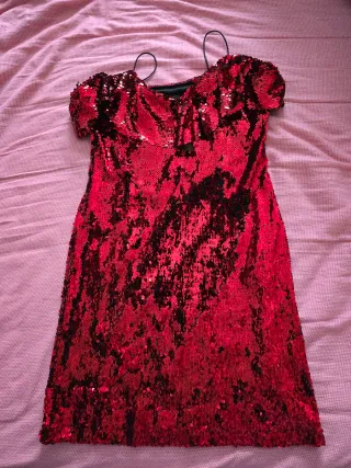 Vestido lentejuelas rojo y negro