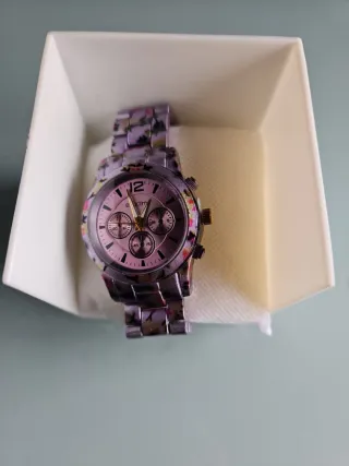 Relojes chico y chica plateado y morado,2× 1