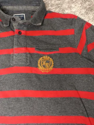 Polo Sfera Rayas Gris y Rojo Manga Larga