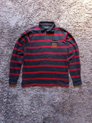 Polo Sfera Rayas Gris y Rojo Manga Larga