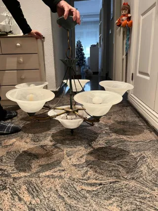 Lámpara de techo hogar dorada y blanca