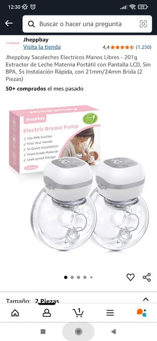 Sacaleches Eléctrico Jheppbay Manos Libres 2 pieza