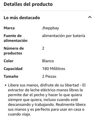 Sacaleches Eléctrico Jheppbay Manos Libres 2 pieza