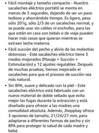 Sacaleches Eléctrico Jheppbay Manos Libres 2 pieza