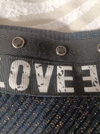 Falda midi Chokolat azul marino y dorada T.40