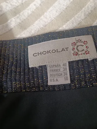 Falda midi Chokolat azul marino y dorada T.40