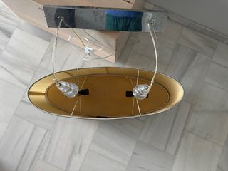 Lámpara de mesa ovalada tela y cristal