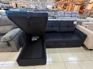 Sofá Chaiselongue Cama Arcón Negro/gris