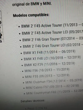 Tubería Retorno Aceite BMW X1 X2 2 Mini