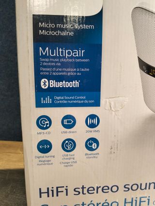 Philips BTM2660W/12 - Microcadena Plana, Bluetooth, CD, USB, Radio FM, Blanco