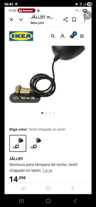 Portalamparas IKEA JÄLLBY textil latón