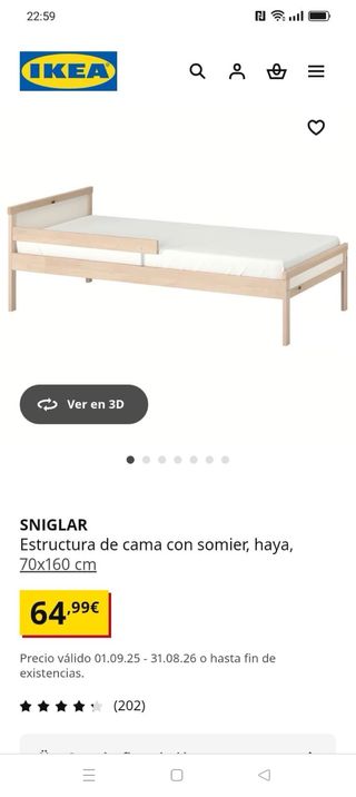 Cama infantil con somier y colchón.