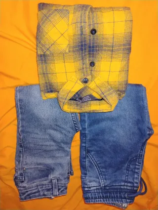 Conjunto 2 tejanos + 1 camisa cuadros