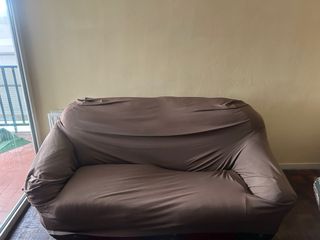 Sofá antiguo tela y madera 2 piezas