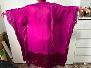 Vestido fiesta fucsia con flecos talla única
