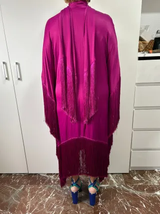 Vestido fiesta fucsia con flecos talla única