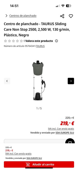 Centro de planchado vertical Taurus 2500W