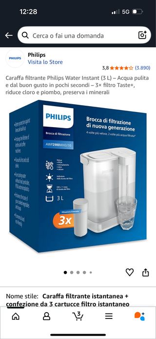 Caraffa filtrante Philips Water Instant 3L