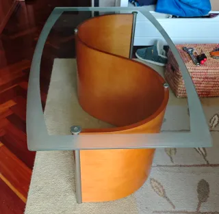 Mesa de centro cristal y madera