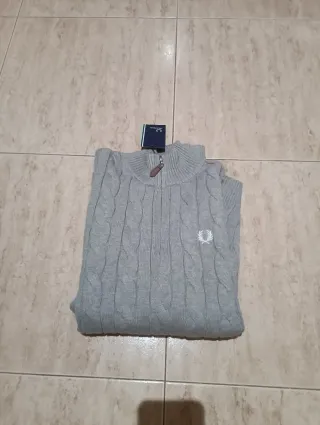 Jersey Fred Perry Gris Trenzado Media Cremallera
