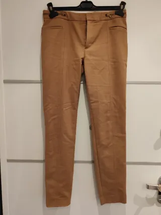 Pantaloni ZARA Camel Slim Zip Dorate Donna