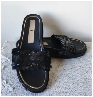 Sandalias Zara Flores y Lentejuelas Talla 37