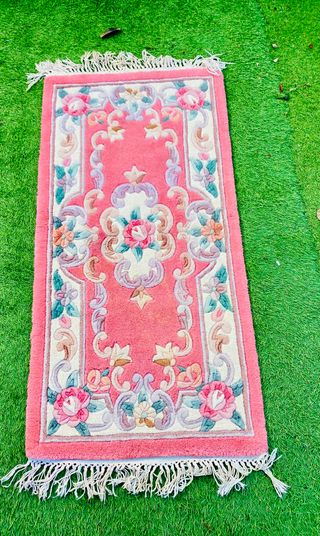 Tappeto in Lana Vintage Rosa Floreale