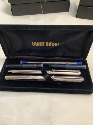 JUEGO PLUMA-BOLIGRAFO WATERMAN. PLAQUE DE PLATA.