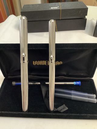 JUEGO PLUMA-BOLIGRAFO WATERMAN. PLAQUE DE PLATA.