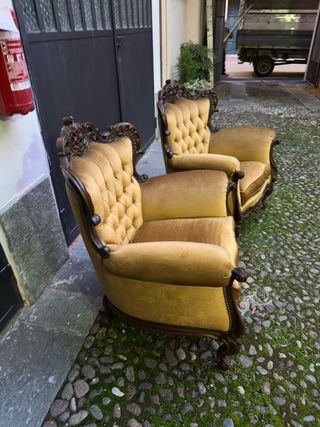 2 Poltrone Stile Barocco Velluto e Legno