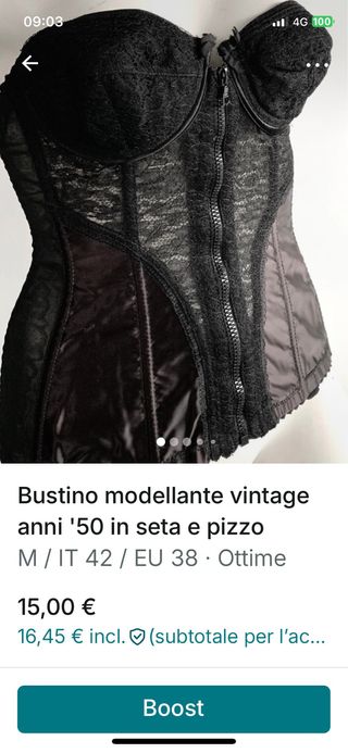 Bustino vintage pizzo e seta nero tg. 2