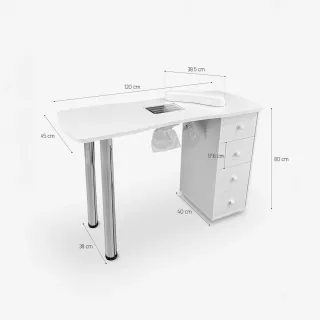 Mesa de manicura blanca y plateada