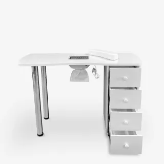Mesa de manicura blanca y plateada