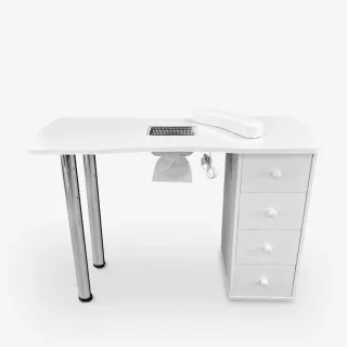 Mesa de manicura blanca y plateada