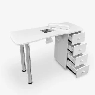 Mesa de manicura blanca y plateada