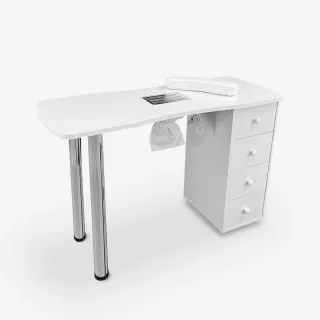 Mesa de manicura blanca y plateada