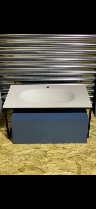 Lavabo d cerámica blanco y hierro negro SIN MUEBLE