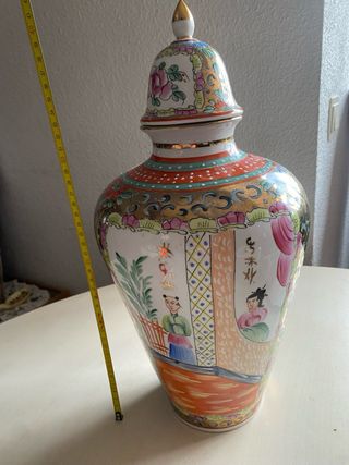 Jarrón Chino Porcelana Multicolor Tapa