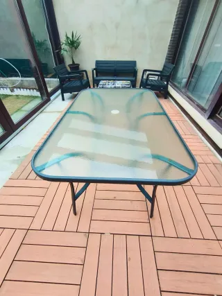 Mesa de jardín rectangular vidrio templado