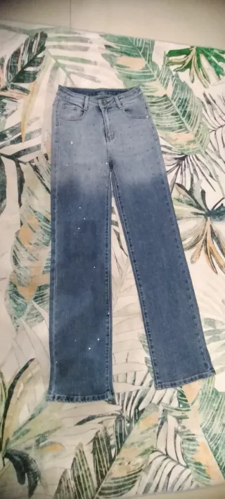 Jeans donna blu con strass