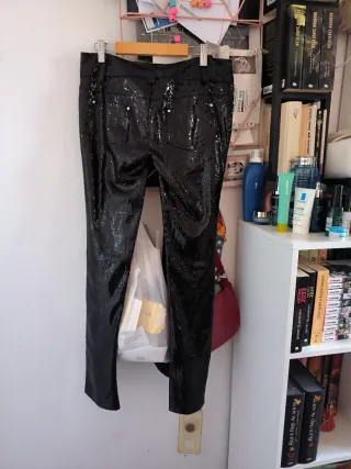 Pantalón lentejuelas Zara negro mujer