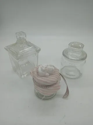 Tris barattoli vetro decorati