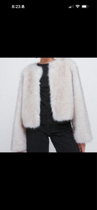 Chaqueta pelo mujer beige/gris talla única