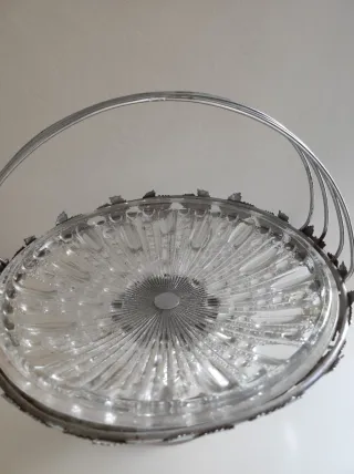 Frutero vintage cristal y metal cromado