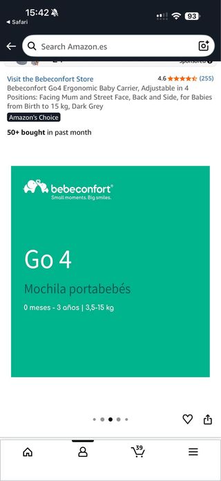 Mochila bebé Bebeconfort Go4 Ergonómica Gris