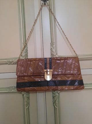 Borsa pitonata marrone e nera