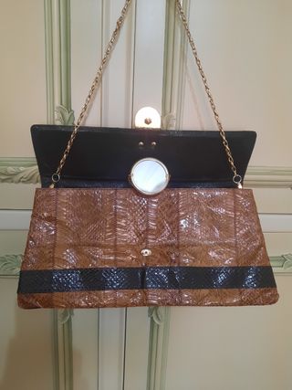 Borsa pitonata marrone e nera