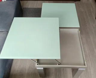 Mesa elevable de salón cristal y metal