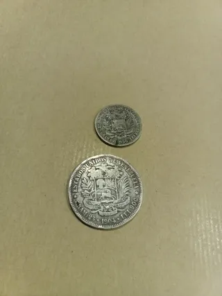 2 monedas de plata moneda 25 +10 gramos venezuela
