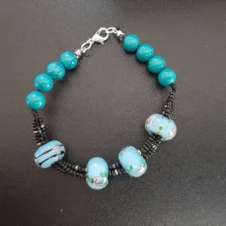 Bracciale artigianale coralli neri pietre murine